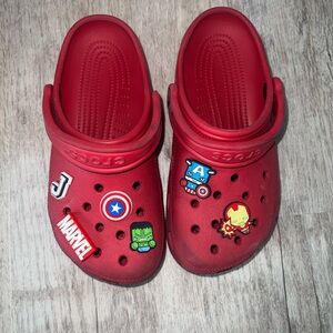 Red Crocs with Marvel Jibbitz